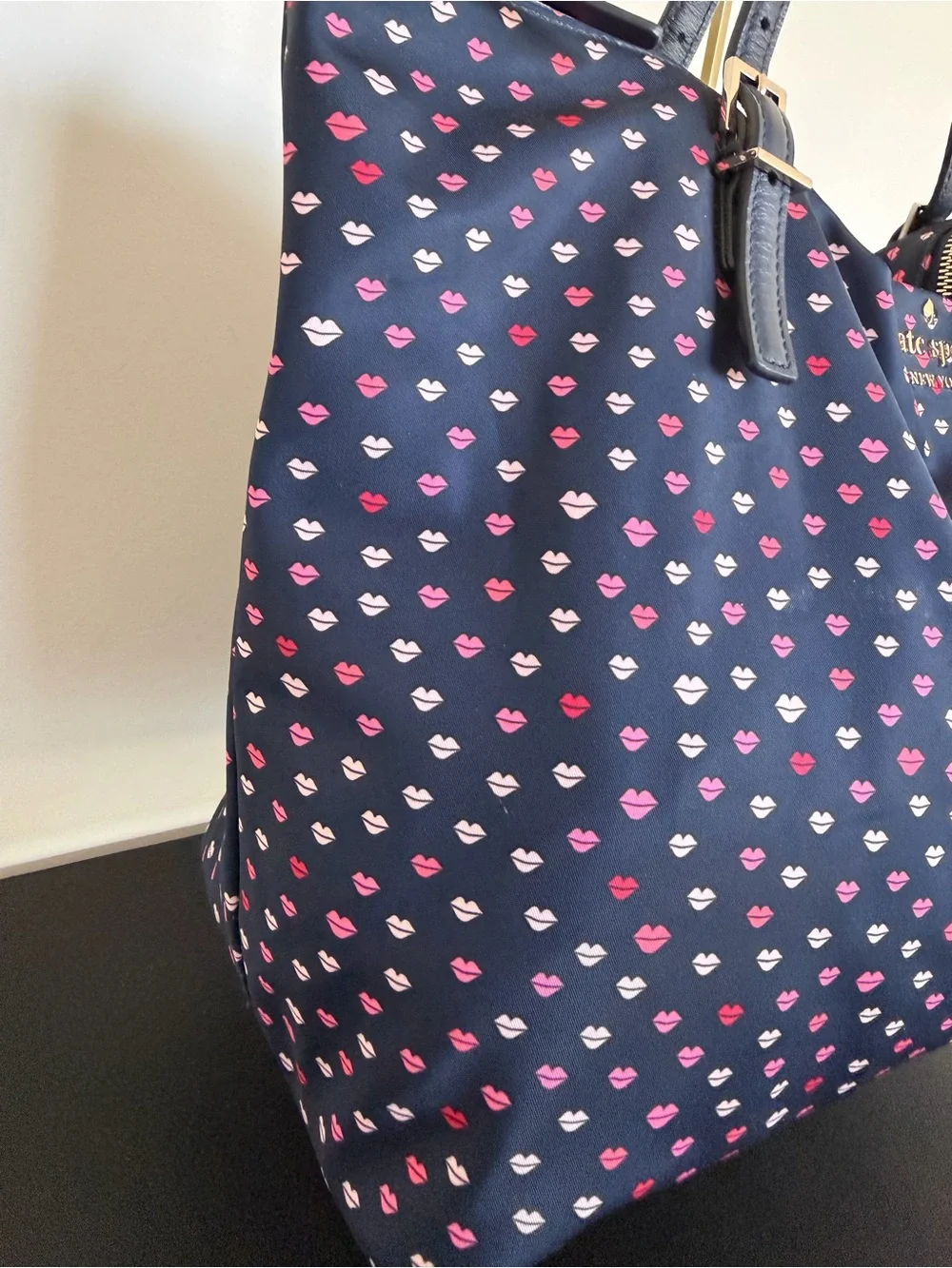 Kate Spade Watson Lane Maya Lip Print Nylon Tote Navy Multi